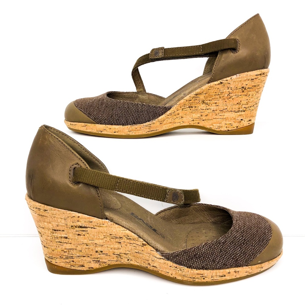 Teva Sz 7 Riviera Mary Jane Cork Wedge Tweed Shoes